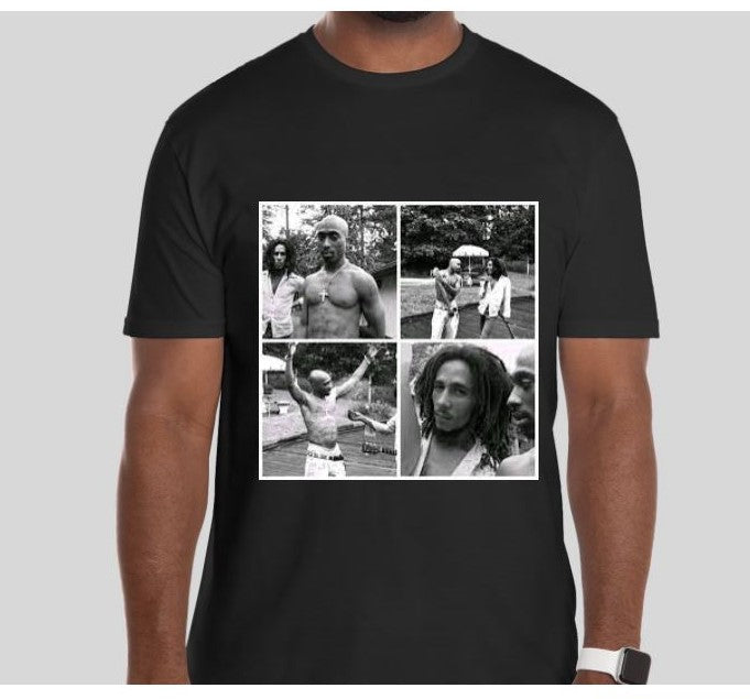 Unique Bob Marley & Tupac Design Tee on Gildan Unisex - Black/White Options