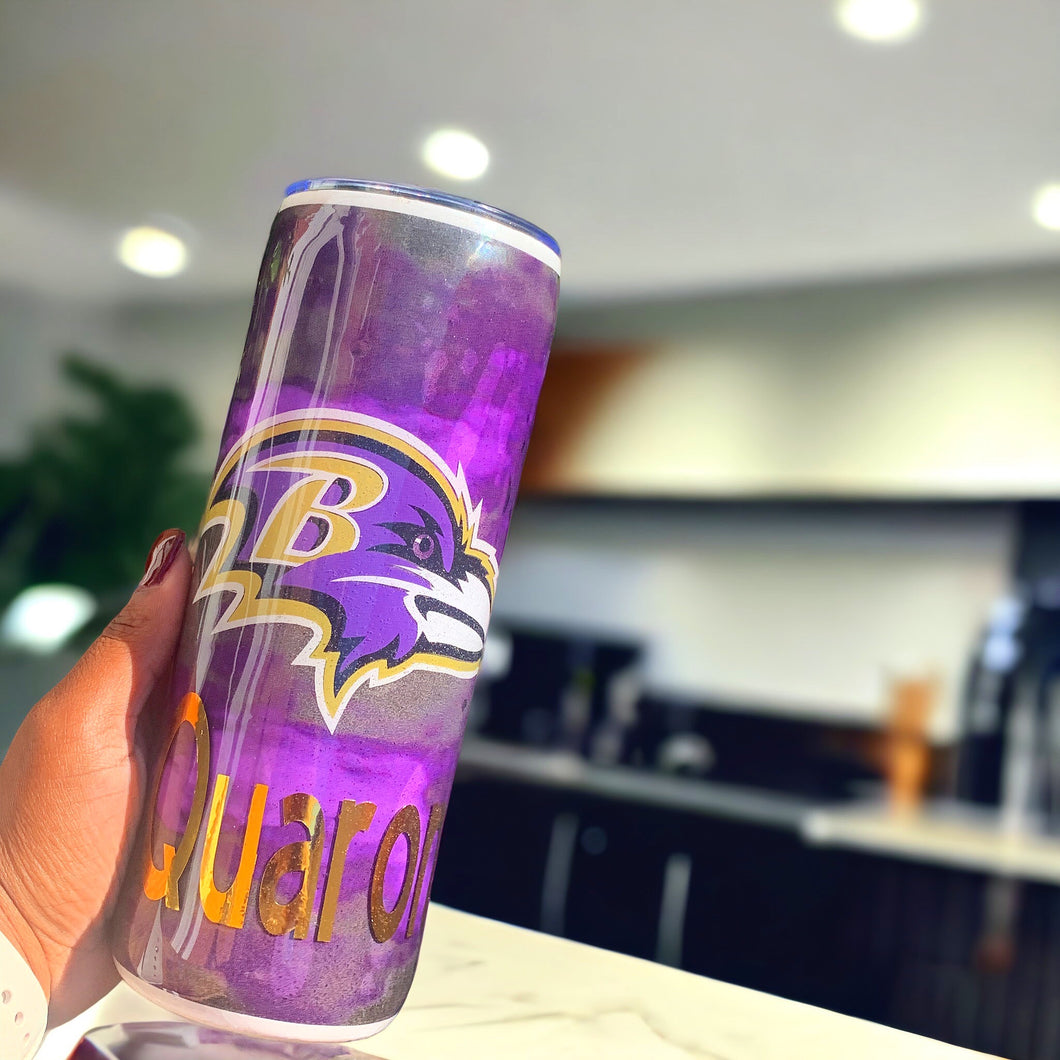Customizable Baltimore Ravens Tumbler Cup - Durable Design with Name Addition - Vinyl & Epoxy Resin