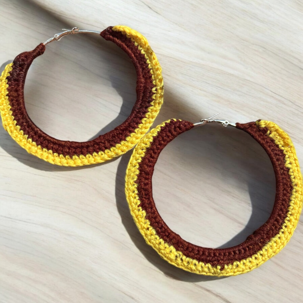 Boho Chic Yellow and Brown Crochet Earrings