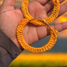 Load image into Gallery viewer, Sunny Yellow Crochet Hoop Earrings - Handmade Boho Chic Jewelry
