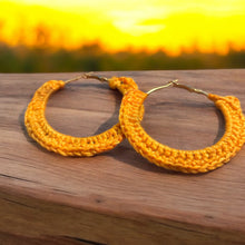 Load image into Gallery viewer, Sunny Yellow Crochet Hoop Earrings - Handmade Boho Chic Jewelry
