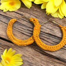 Load image into Gallery viewer, Sunny Yellow Crochet Hoop Earrings - Handmade Boho Chic Jewelry
